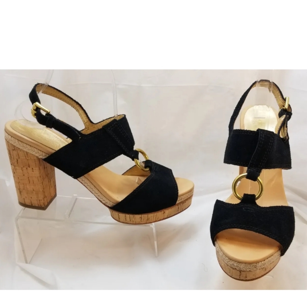 Coach Valeann Suede Leather Cork Platform Block Heel Strappy Sandal, 10,
